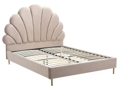 Vente-unique Lit coquillage 140 x 190 cm - Velours - Beige + Matelas - LIVAYA