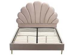Vente-unique Lit coquillage 140 x 190 cm - Velours - Beige + Matelas - LIVAYA