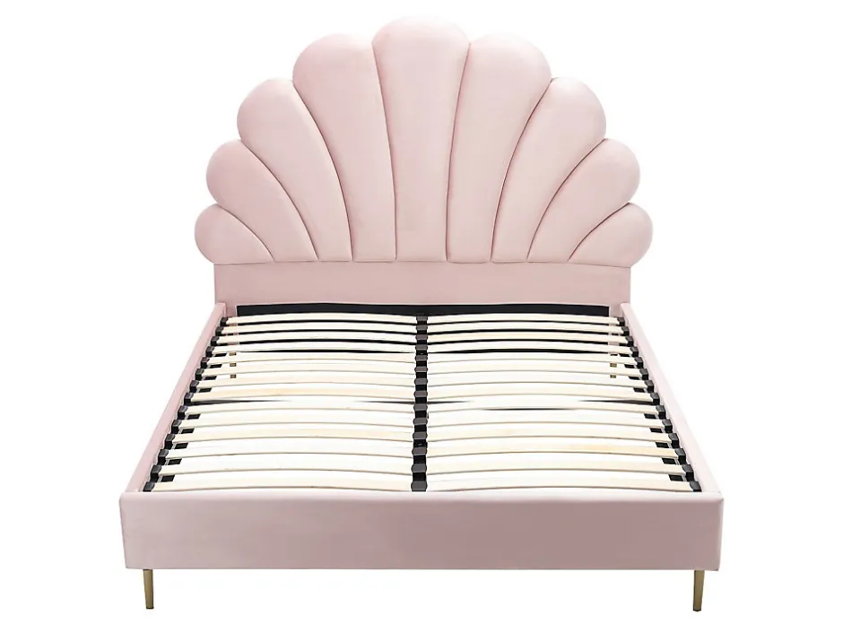 Vente-unique Lit coquillage 160 x 200 cm - Velours - Rose - LIVAYA