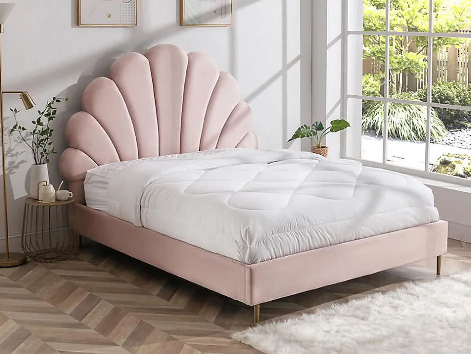 Vente-unique Lit coquillage 160 x 200 cm - Velours - Rose - LIVAYA