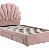 Vente-unique Lit coquillage 90 x 190 cm avec 2 tiroirs - Velours - Rose - MOANA