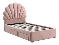 Vente-unique Lit coquillage 90 x 190 cm avec 2 tiroirs - Velours - Rose - MOANA
