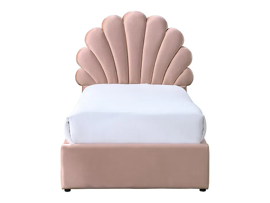 Vente-unique Lit coquillage 90 x 190 cm avec 2 tiroirs - Velours - Rose - MOANA