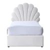 Vente-unique Lit coquillage 90 x 190 cm avec 2 tiroirs - Velours - Blanc + Matelas - MOANA Outlet