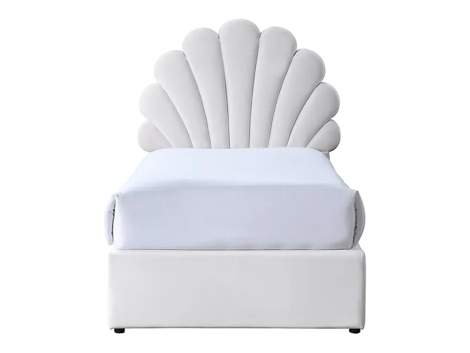 Vente-unique Lit coquillage 90 x 190 cm avec 2 tiroirs - Velours - Blanc + Matelas - MOANA Outlet