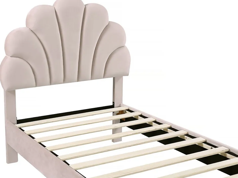 Habitat Et Jardin Lit coquillage en velours "Manon" 90 x 190 cm Beige