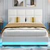 Fortuna lai Lit d'ameublement 140x190 cm avec éclairage LED, cadre à lattes et tête de lit réglable, cuir synthétique, sans matelas, blanc