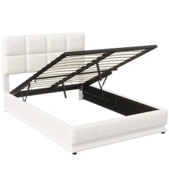 Fortuna lai Lit d'ameublement 140x190 cm avec éclairage LED, cadre à lattes et tête de lit réglable, cuir synthétique, sans matelas, blanc