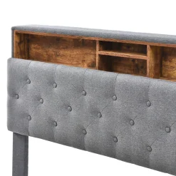 Okwish Lit Déco 140 x 200 Cm - Lit Double Capitonné avec Tête de Lit Coffre - Bois Massif et Lin - Sans Matelas - Gris Sale