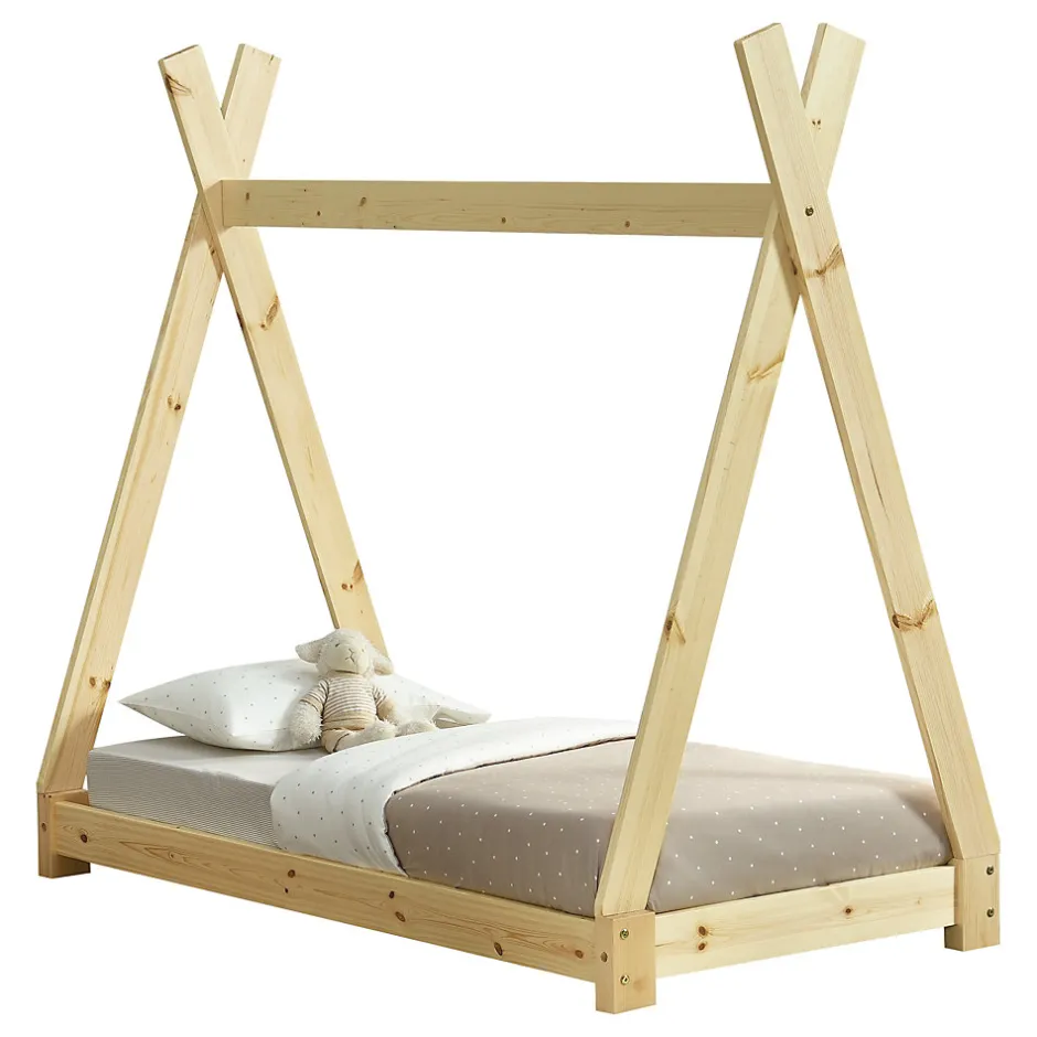 Enfant [En.Casa] Lit de Tipi pour Enfant Onejda Bois Naturel 140 x 70 cm en.casa