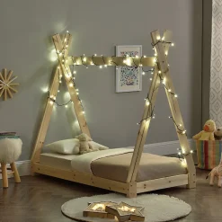 Enfant [En.Casa] Lit de Tipi pour Enfant Onejda Bois Naturel 140 x 70 cm en.casa