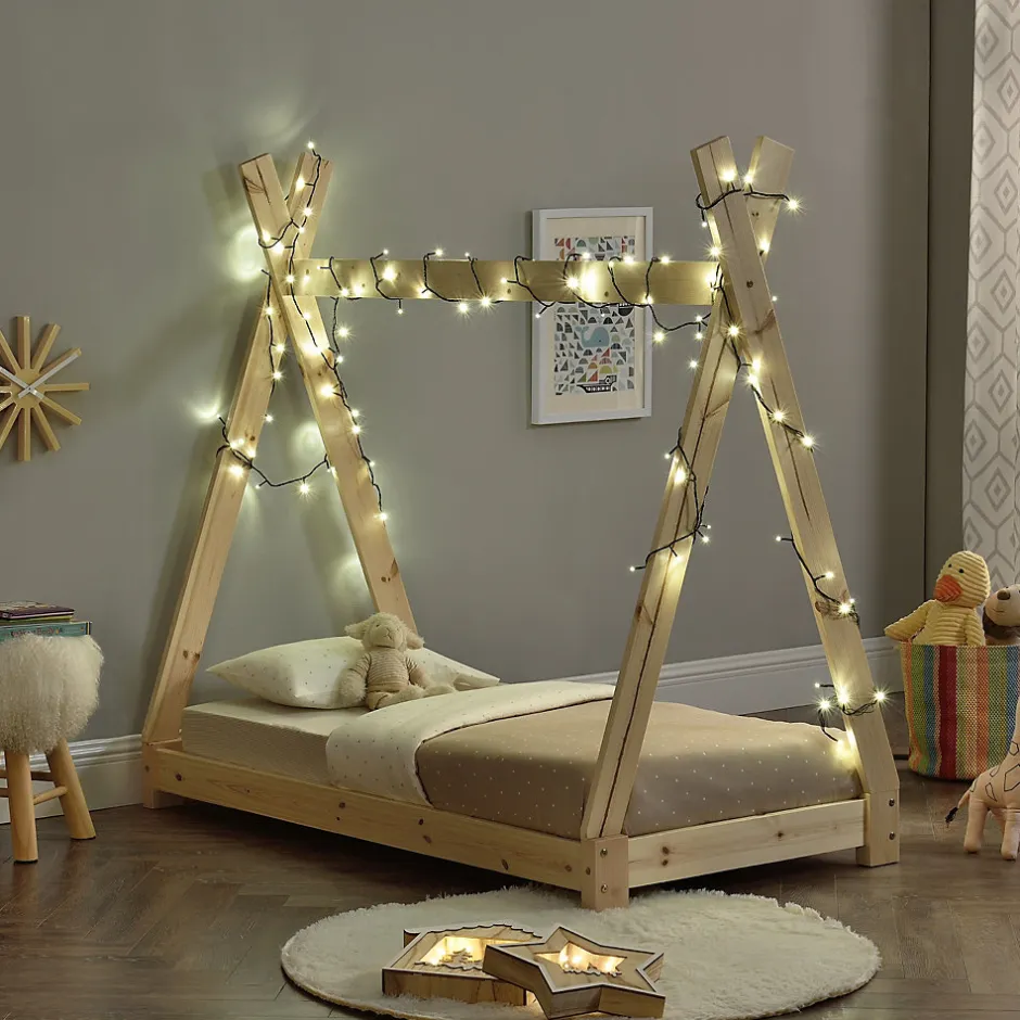 Enfant [En.Casa] Lit de Tipi pour Enfant Onejda Bois Naturel 140 x 70 cm en.casa
