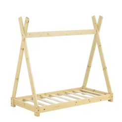 Enfant [En.Casa] Lit de Tipi pour Enfant Onejda Bois Naturel 140 x 70 cm en.casa