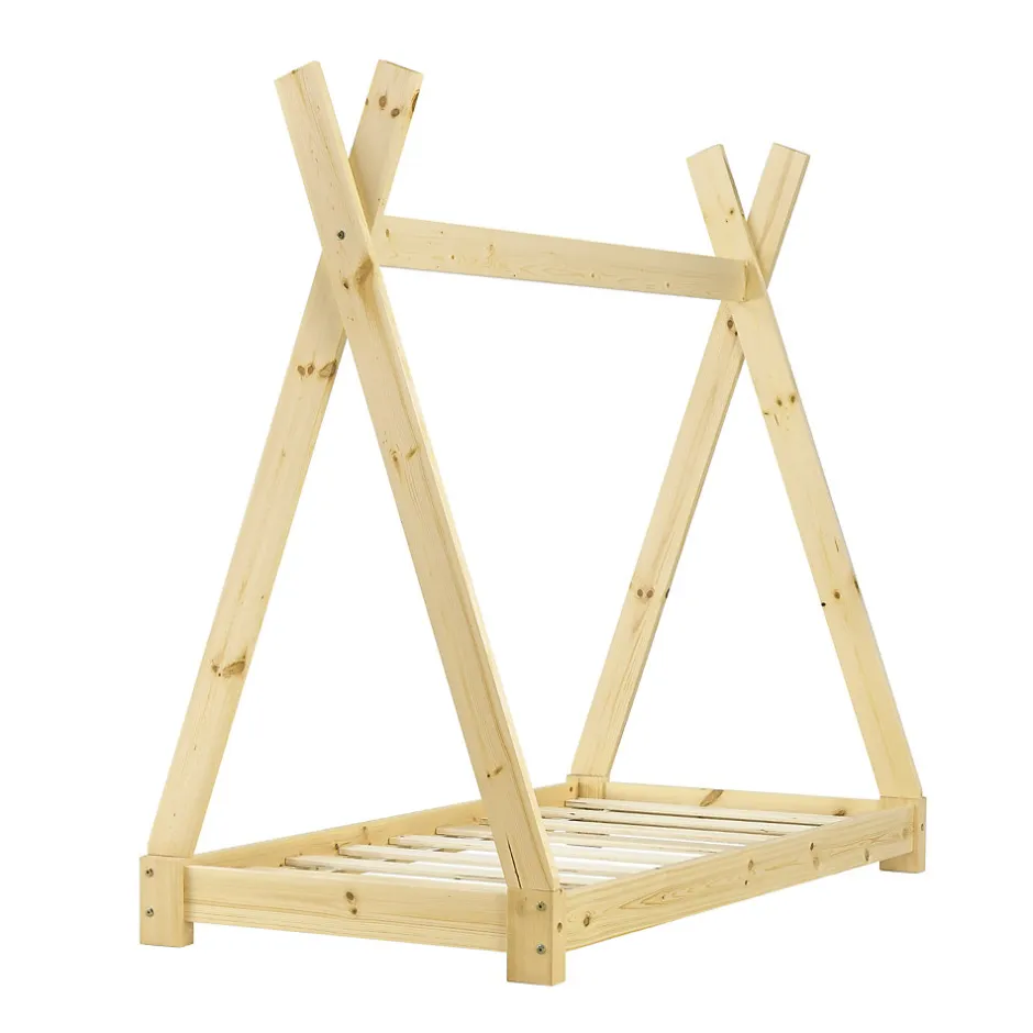 Enfant [En.Casa] Lit de Tipi pour Enfant Onejda Bois Naturel 140 x 70 cm en.casa