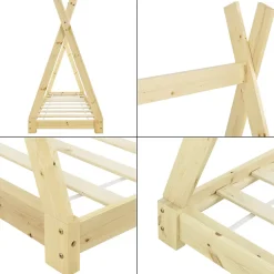 Enfant [En.Casa] Lit de Tipi pour Enfant Onejda Bois Naturel 140 x 70 cm en.casa