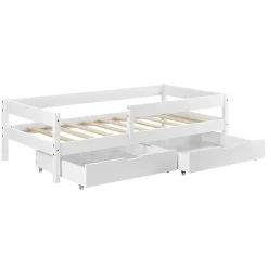 [En.Casa] Lit d'enfant Design avec 2 Tiroirs Borgarnes 90 x 200 cm Blanc en.casa Clearance