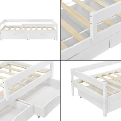 [En.Casa] Lit d'enfant Design avec 2 Tiroirs Borgarnes 90 x 200 cm Blanc en.casa Clearance