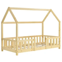 Enfant [En.Casa] Lit d'Enfant Design Forme Maison Sisimiut Pin 140 x 70 cm Naturel en.casa