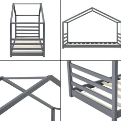 [En.Casa] Lit D'enfant Design Maison Vardoe Pin 90 X 200 Cm Gris Foncé en.casa Hot