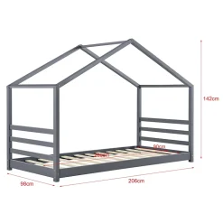 [En.Casa] Lit D'enfant Design Maison Vardoe Pin 90 X 200 Cm Gris Foncé en.casa Hot