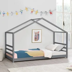 [En.Casa] Lit D'enfant Design Maison Vardoe Pin 90 X 200 Cm Gris Foncé en.casa Hot