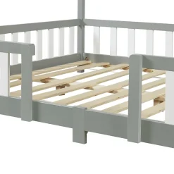 [En.Casa] Lit d'Enfant Forme Maison avec Grille de Protection Treviolo 200 x 140 cm gris en.casa Outlet