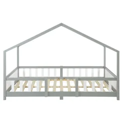 [En.Casa] Lit d'Enfant Forme Maison avec Grille de Protection Treviolo 200 x 140 cm gris en.casa Outlet