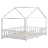 Enfant [En.Casa] Lit d'Enfant Forme Maison avec Grille de Protection Treviolo 200 x 120 cm Blanc Mat Laqué en.casa
