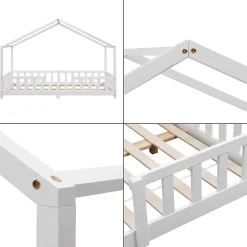 Enfant [En.Casa] Lit d'Enfant Forme Maison avec Grille de Protection Treviolo 200 x 120 cm Blanc Mat Laqué en.casa
