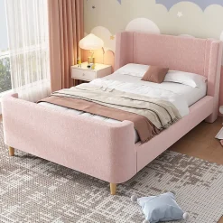 Gutent Lit d'enfant Lit rembourré,lit simple lit traîneau, 90 x 200 cm, Pour garçons & filles, Rose,Sans matelas