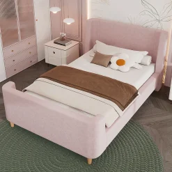 Gutent Lit d'enfant Lit rembourré,lit simple lit traîneau, 90 x 200 cm, Pour garçons & filles, Rose,Sans matelas
