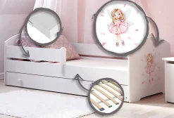 Kobi Lit d'enfant LUK avec tiroir et barreaux 160x80 Fille avec ailes