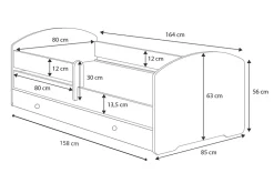 Kobi Lit d'enfant LUK avec tiroir et barreau 160x80 Princesse Discount