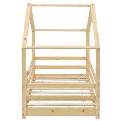 Enfant [En.Casa] Lit d'Enfant Maison avec Barreaux de Sécurité Knätten Pin 90 x 200 cm Bois Naturel en.casa