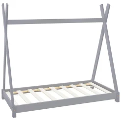 Ml-Design Lit d'enfant Tipi 70x140 cm gris clair simple en bois de pin sommier à lattes style indien Clearance