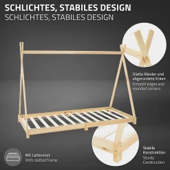 Ml-Design Lit d'enfant Tipi 90x200 cm naturel simple bois de pin avec sommier à lattes style indien Discount