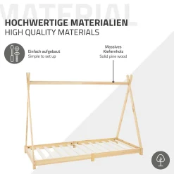 Ml-Design Lit d'enfant Tipi 90x200 cm naturel simple bois de pin avec sommier à lattes style indien Discount