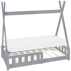 Ml-Design Lit d'enfant Tipi 70x140 cm gris clair en bois de pin avec sommier matelas style indien Best