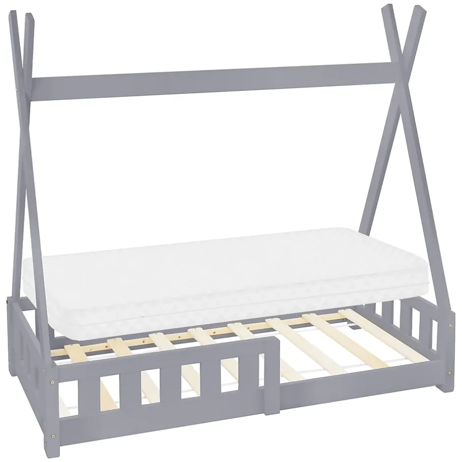 Ml-Design Lit d'enfant Tipi 70x140 cm gris clair en bois de pin avec sommier matelas style indien Best