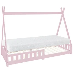 Enfant Ml-Design Lit d'enfant Tipi 90x200 cm rose en bois de pin massif avec matelas H:16 cm style indien