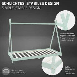 Enfant Ml-Design Lit d'enfant Tipi 90x200 cm menthe en bois de pin massif style indien avec matelas H:10 cm