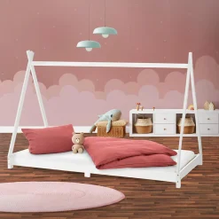 Ml-Design Lit d'enfant Tipi 90x200 cm blanc simple en bois de pin avec sommier à lattes style indien