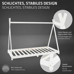 Ml-Design Lit d'enfant Tipi 90x200 cm blanc simple en bois de pin avec sommier à lattes style indien