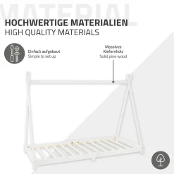 Ml-Design Lit d'enfant Tipi 90x200 cm blanc simple en bois de pin avec sommier à lattes style indien