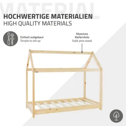 Enfant Ml-Design Lit d'enfant 80x160 cm naturel en bois de pin massif style maison avec sommier et matelas