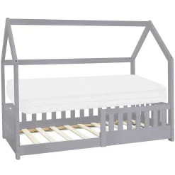 Ml-Design Lit d'enfant 80x160 cm gris clair bois de pin massif style maison avec sommier et matelas Hot