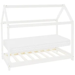 Ml-Design Lit d'enfant 70x140 cm blanc en bois de pin massif style maison avec sommier et matelas Sale