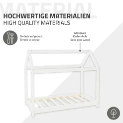 Ml-Design Lit d'enfant 70x140 cm blanc en bois de pin massif style maison avec sommier et matelas Sale
