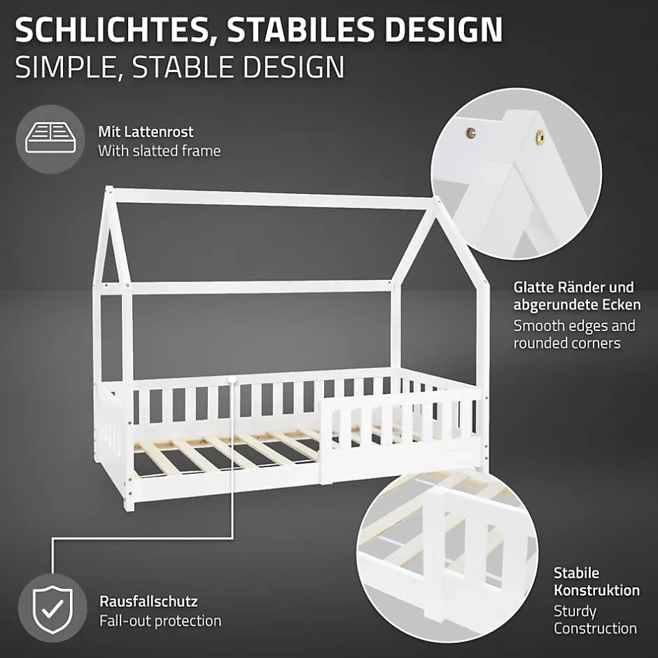 Ml-Design Lit d'enfant 80x160 cm naturel bois de pin massif style maison avec matelas et protection Best