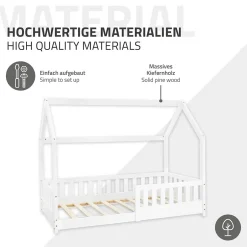 Ml-Design Lit d'enfant 80x160 cm naturel bois de pin massif style maison avec matelas et protection Best